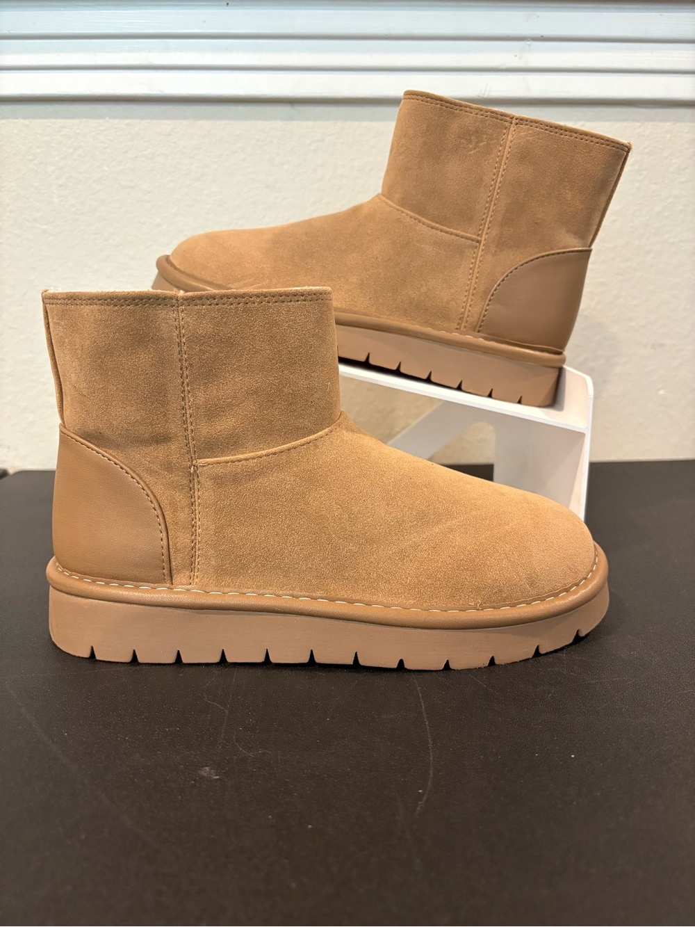 Cat & Jack Girls Honor Faux Suede Style Fur Lined Boots Cognac Toddler Youth 13